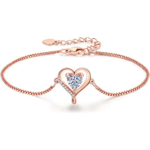 Infinity Love Heart Bracelet for Women - Sterling Silver Charm with Birthstone - Picture 1 of 7